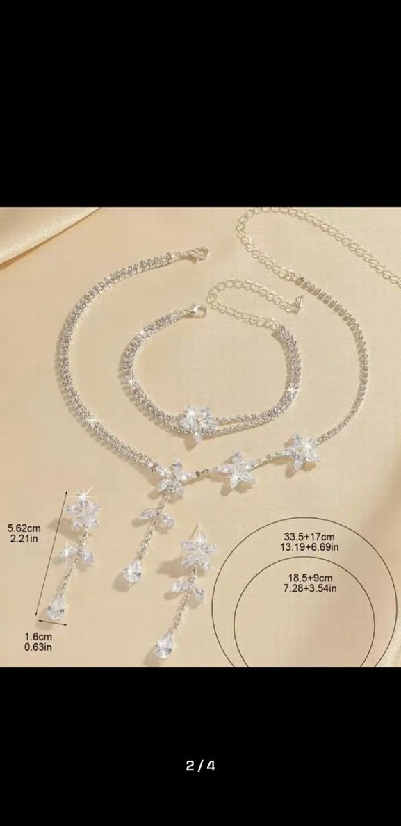 Beyaz Pullu Çiçek Desenli 3 lü Kadın Takı Seti - Görsel 2