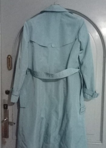 Düğmeli Mavi Uzun Kadın Trençkot - Görsel 2