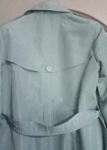 Düğmeli Mavi Uzun Kadın Trençkot - Görsel 3