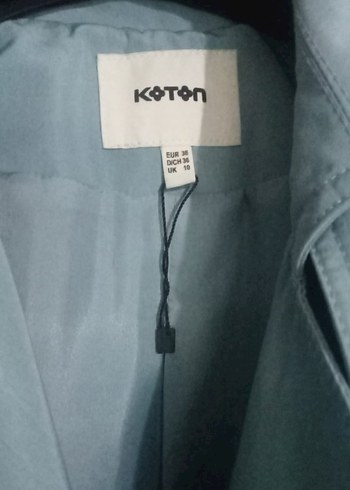 Düğmeli Mavi Uzun Kadın Trençkot - Görsel 4