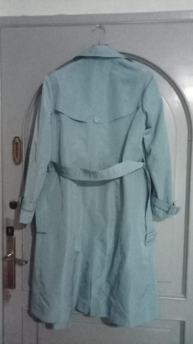 Düğmeli Mavi Uzun Kadın Trençkot - Görsel 2