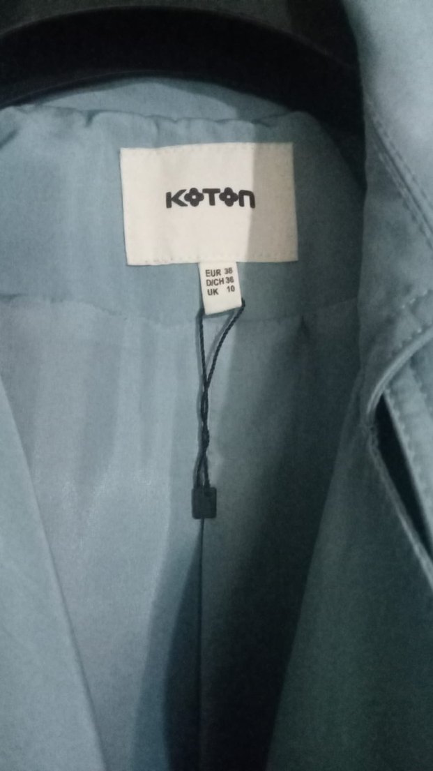 Düğmeli Mavi Uzun Kadın Trençkot - Görsel 4