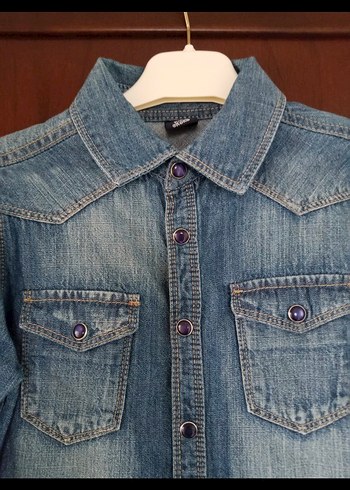 Çocuk Uzun Kollu Düğmeli Denim Gömlek - Görsel 2