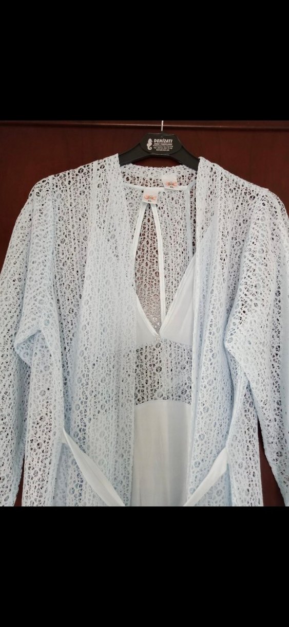 Acik mavi Bohem  Kadın  gecelik +Sabahlık - Görsel 2