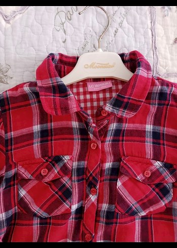 Kırmızı Kareli Düğmeli Gömlek - Görsel 3