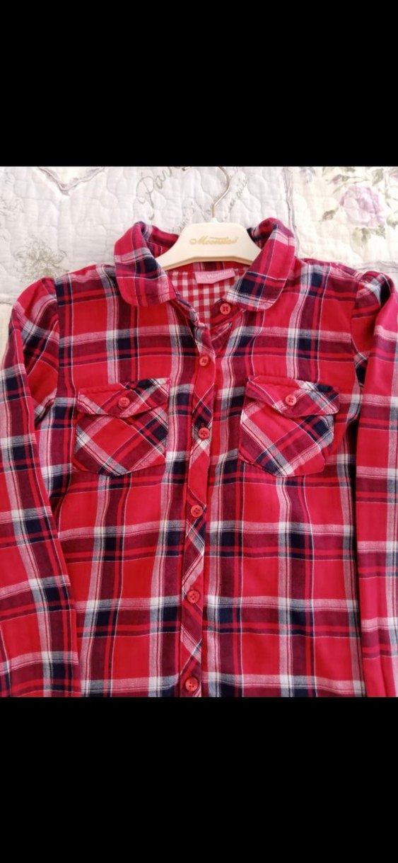Kırmızı Kareli Düğmeli Gömlek - Görsel 5