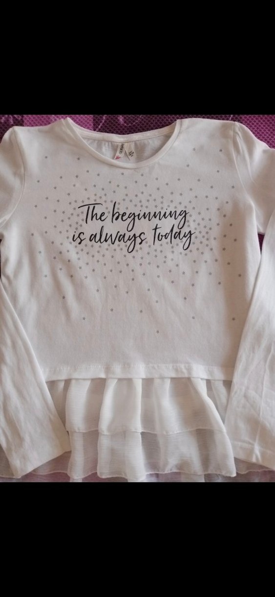 SİFİR ÜRÜN Kız Çocuk Beyaz Uzun Kollu Fırfırlı Tişört - Görsel 3