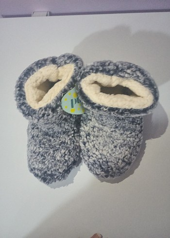 Kızlar için Gri Örgü Sıcak Ev Terliği - Görsel 8