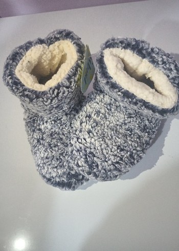 Kızlar için Gri Örgü Sıcak Ev Terliği - Görsel 2