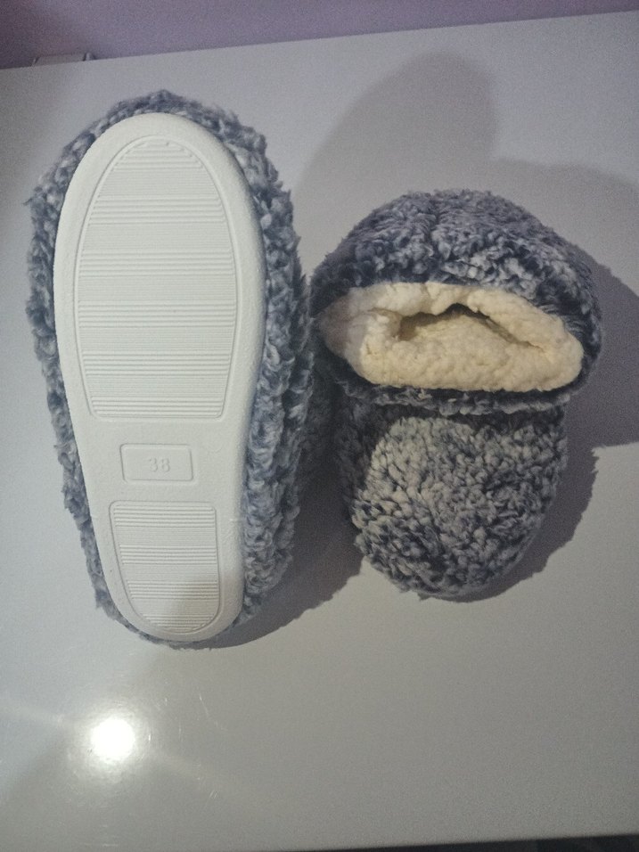 Kızlar için Gri Örgü Sıcak Ev Terliği - Görsel 5