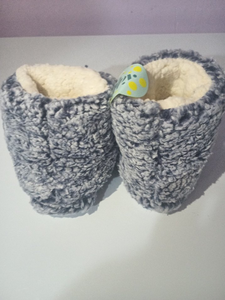 Kızlar için Gri Örgü Sıcak Ev Terliği - Görsel 4