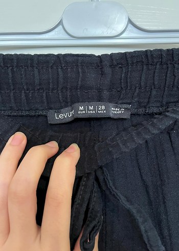 Kadın Siyah Keten Midi Bol Kesim Pantolon - Görsel 3