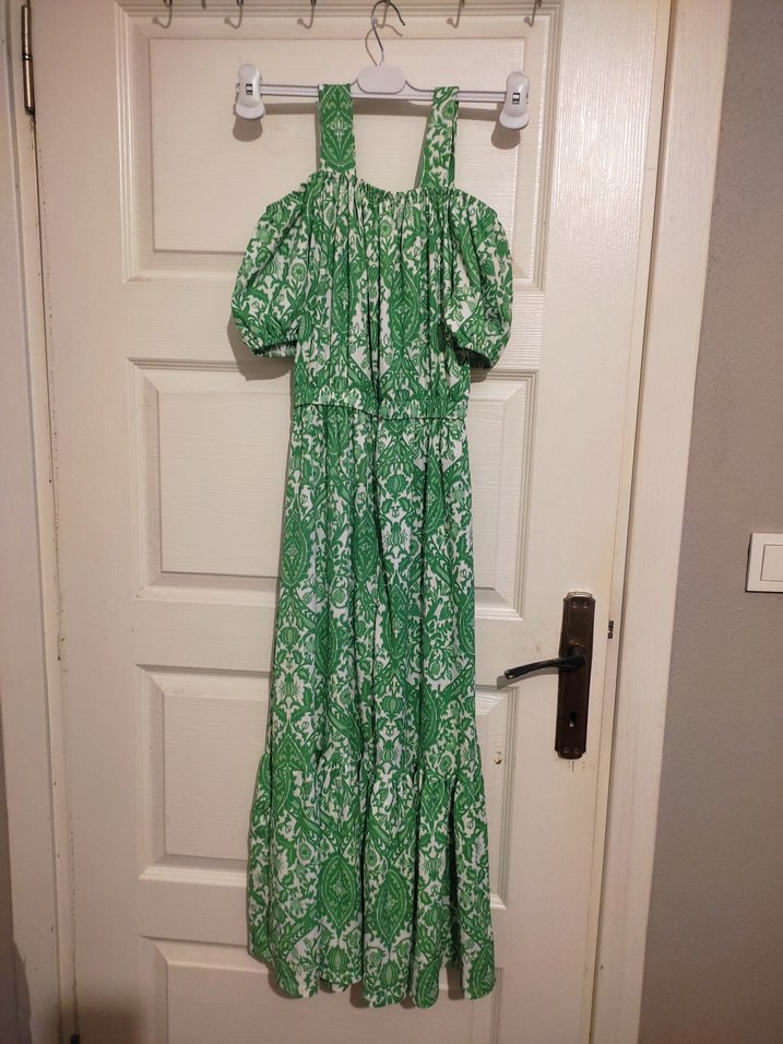 Yeşil Desenli Uzun Bohem Elbise - Görsel 2