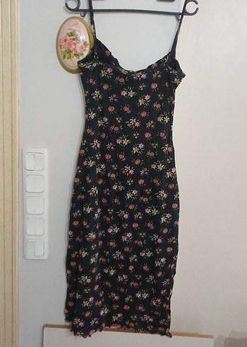 Çiçek Desenli Straplez Midi Elbise - Görsel 3