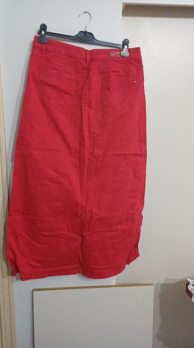 Kırmızı uzun kot  Etek - Görsel 4