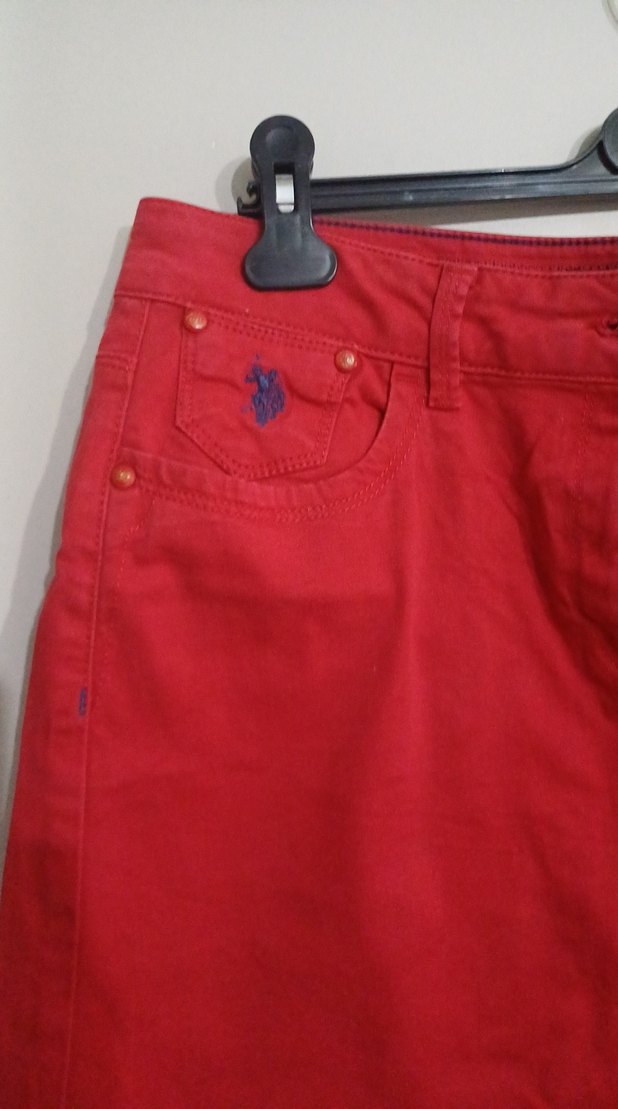 Kırmızı uzun kot  Etek - Görsel 2