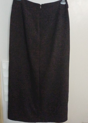 Drapeli Keten Kumaş Uzun Kahverengi Etek - Görsel 3