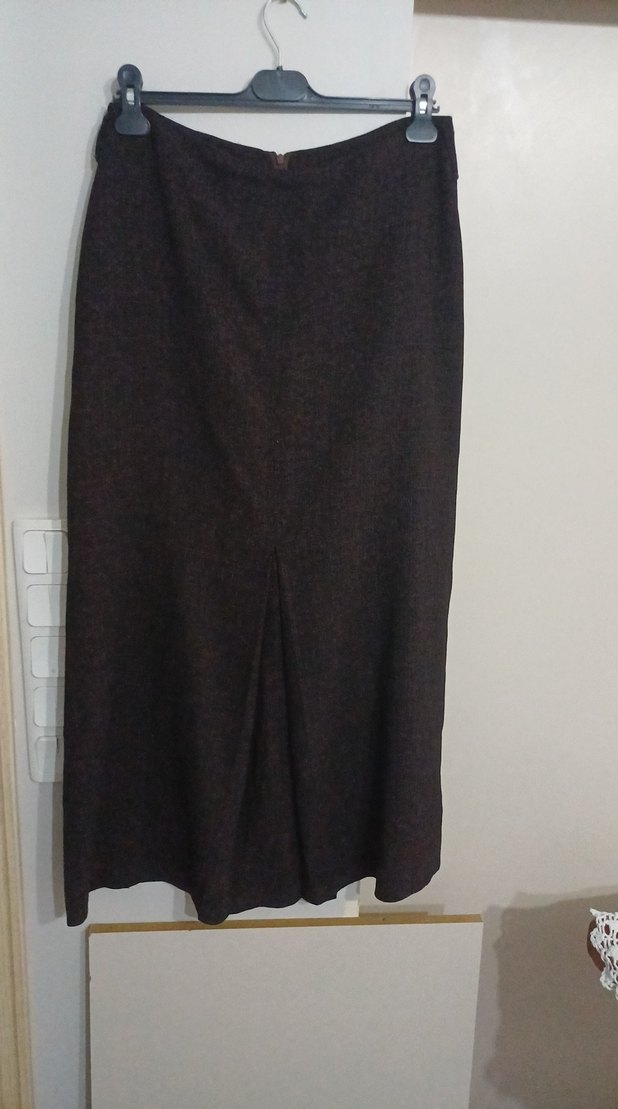 Drapeli Keten Kumaş Uzun Kahverengi Etek - Görsel 2