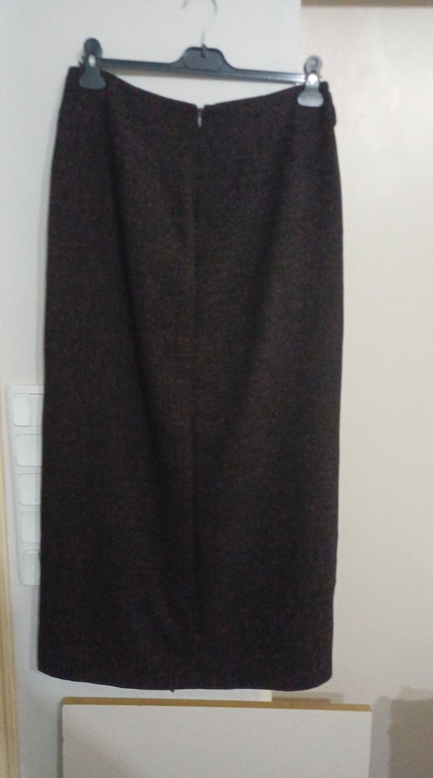 Drapeli Keten Kumaş Uzun Kahverengi Etek - Görsel 3