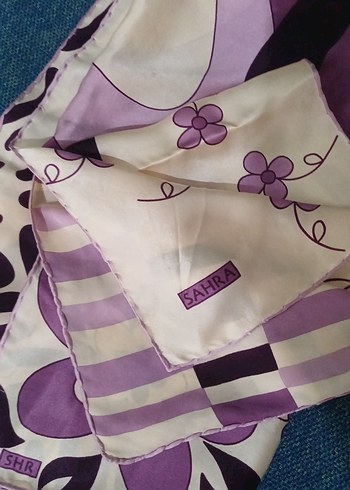 Mor Pastel Desenli Kadın İpek eşarp - Görsel 4