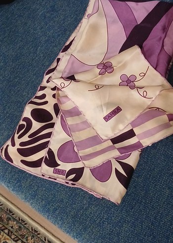 Mor Pastel Desenli Kadın İpek eşarp - Görsel 3