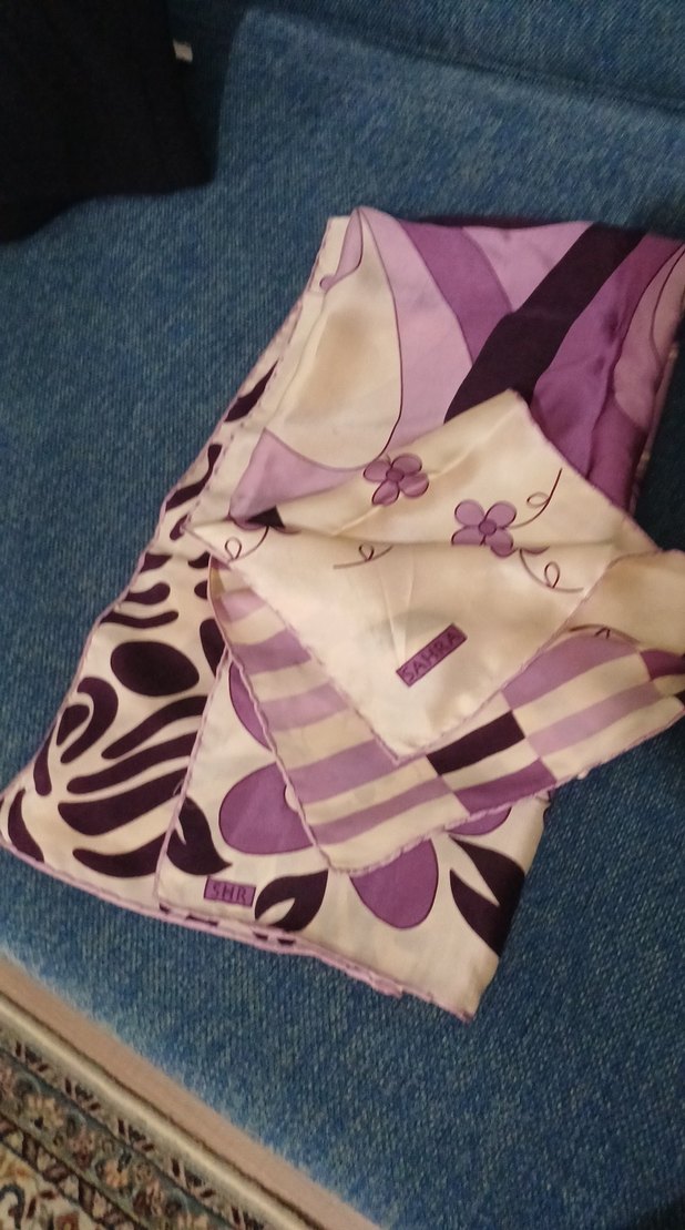 Mor Pastel Desenli Kadın İpek eşarp - Görsel 2