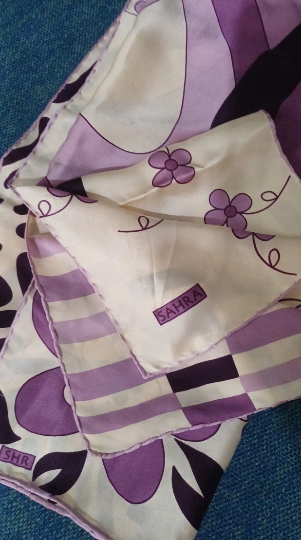 Mor Pastel Desenli Kadın İpek eşarp - Görsel 4