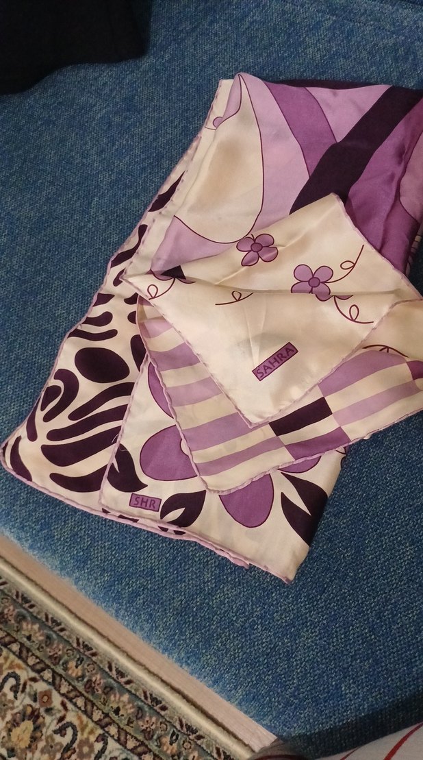 Mor Pastel Desenli Kadın İpek eşarp - Görsel 3