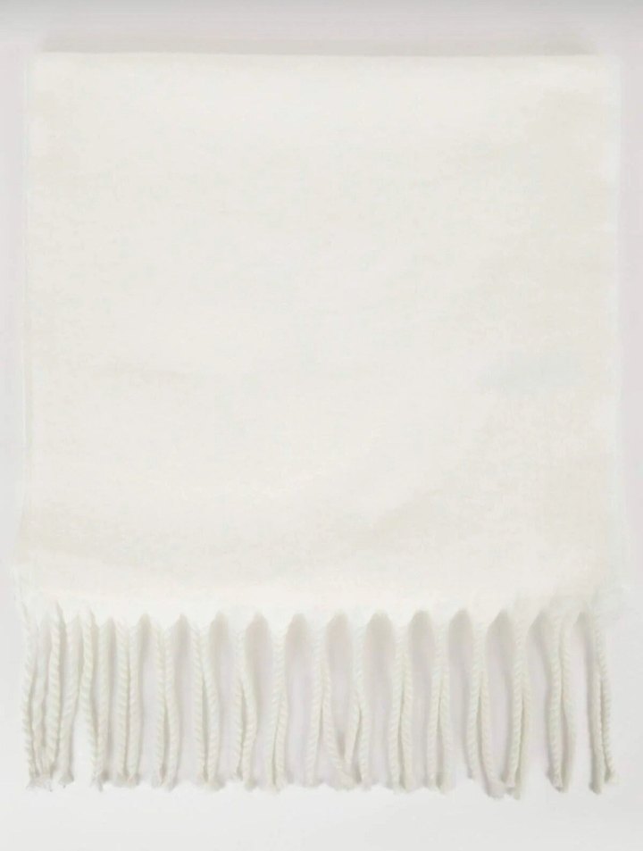 Püsküllü Beyaz Kadın Atkı - Görsel 3