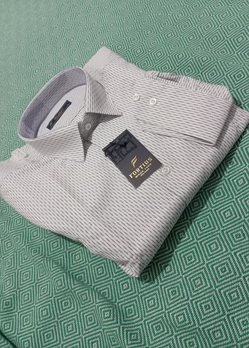 Düğmeli Regular Fit Beyaz Gri Erkek Gömlek - Görsel 4