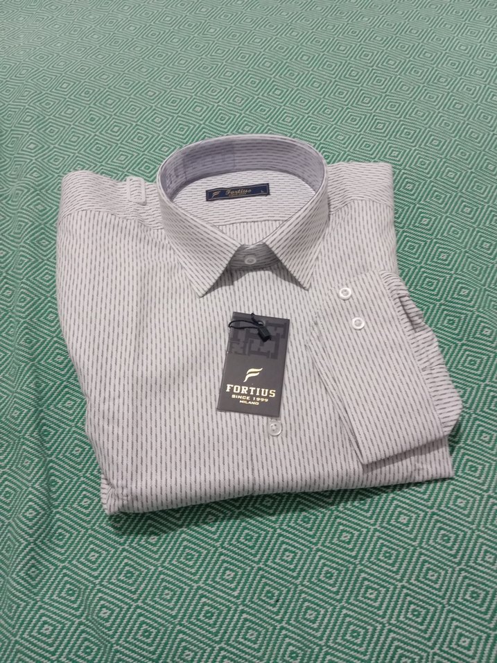 Düğmeli Regular Fit Beyaz Gri Erkek Gömlek - Görsel 3