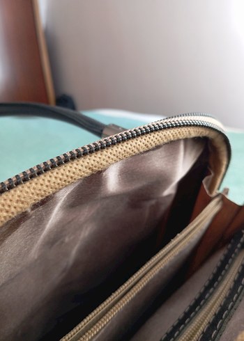 Bej Kadın Deri Fermuarlı Çanta - Görsel 4