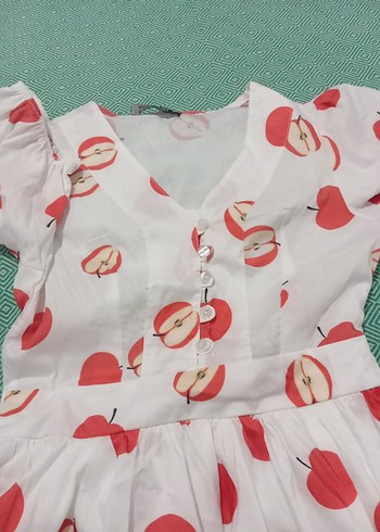 Kız Çocuk Beyaz Elma Desenli Bohem Elbise - Görsel 3