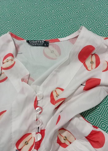 Kız Çocuk Beyaz Elma Desenli Bohem Elbise - Görsel 4