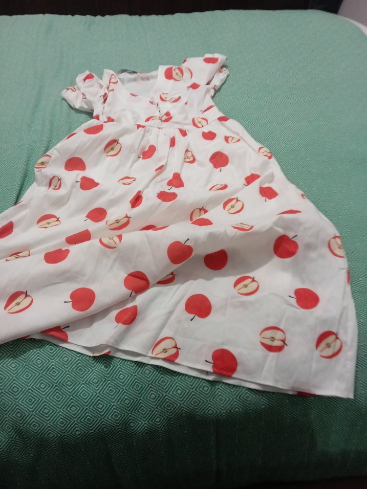 Kız Çocuk Beyaz Elma Desenli Bohem Elbise - Görsel 2