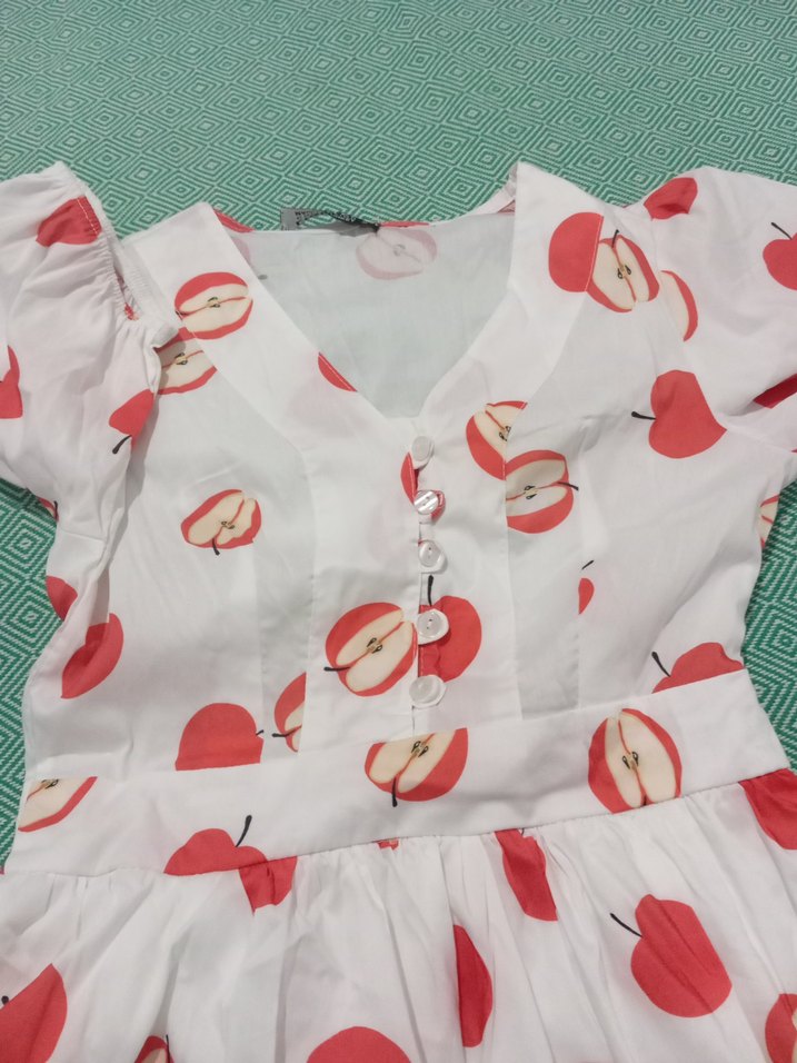 Kız Çocuk Beyaz Elma Desenli Bohem Elbise - Görsel 3