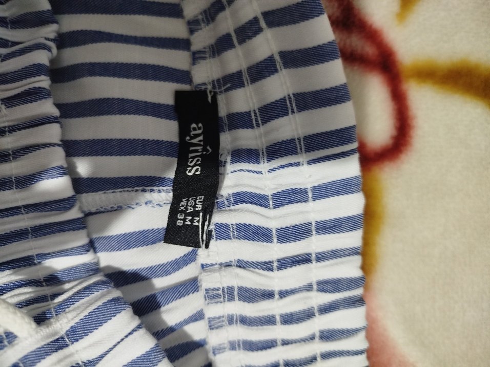 Mavi Çizgili Salaş Kadın Kumaş Pantolon m beden - Görsel 3