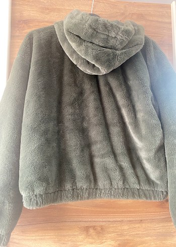 Zümrüt Yeşil Peluş Kadın Kapüşonlu Ceket - Görsel 3