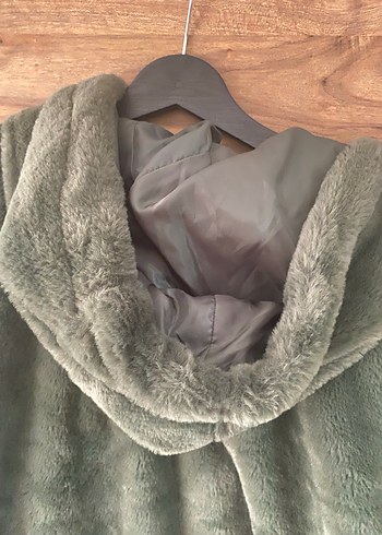 Zümrüt Yeşil Peluş Kadın Kapüşonlu Ceket - Görsel 5