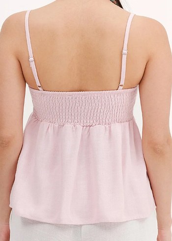 Pudra Pembe Keten Bluz - Görsel 3