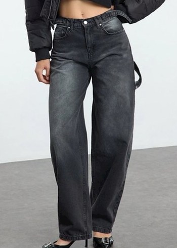 Siyah Eskitmeli Baggy Jeans - Görsel 3