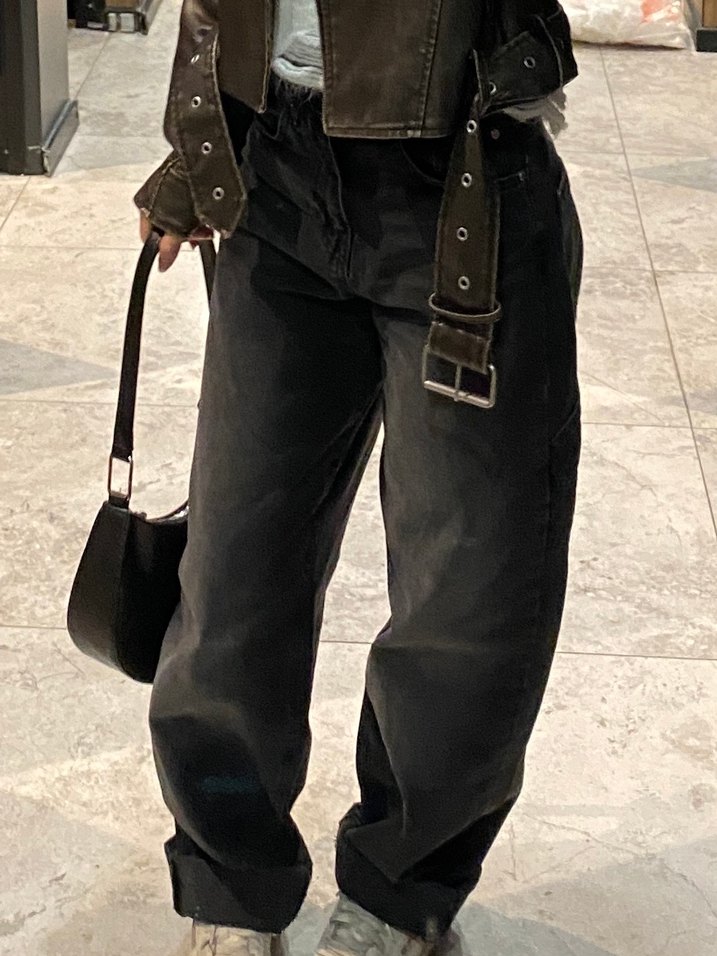 Siyah Eskitmeli Baggy Jeans - Görsel 2