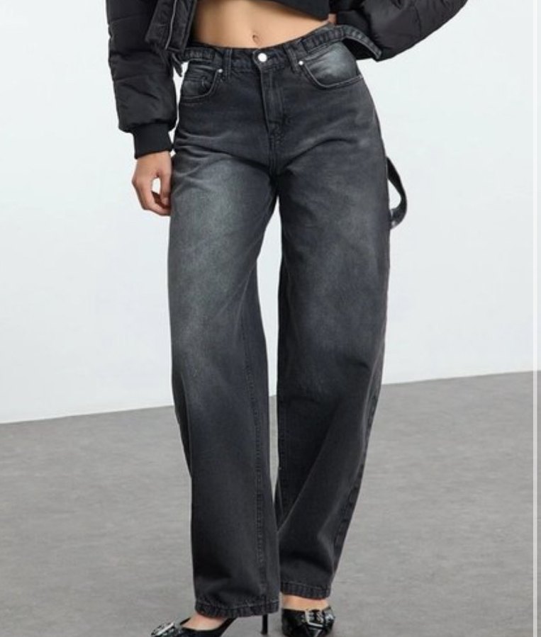 Siyah Eskitmeli Baggy Jeans - Görsel 3