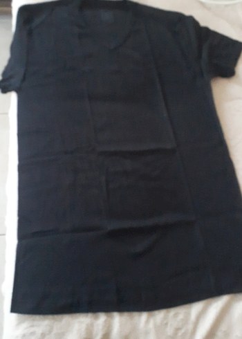 Erkek Siyah Keten V Yaka Tişört - Görsel 2