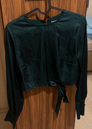 Etiketli Yeşil Kadın Saten Bluz - Görsel 2