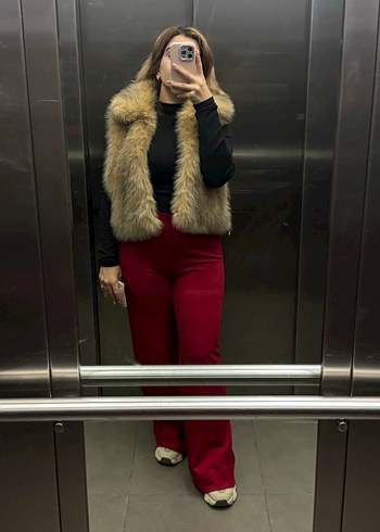 MANGO Kırmızı Triko Wideleg Pantolon - Görsel 3