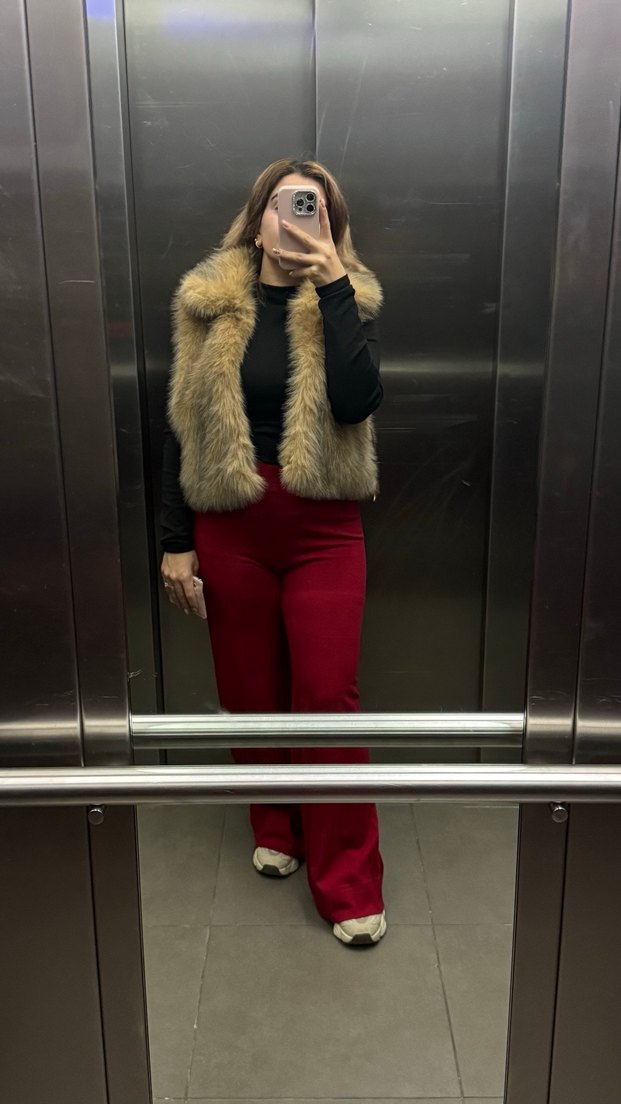 MANGO Kırmızı Triko Wideleg Pantolon - Görsel 3