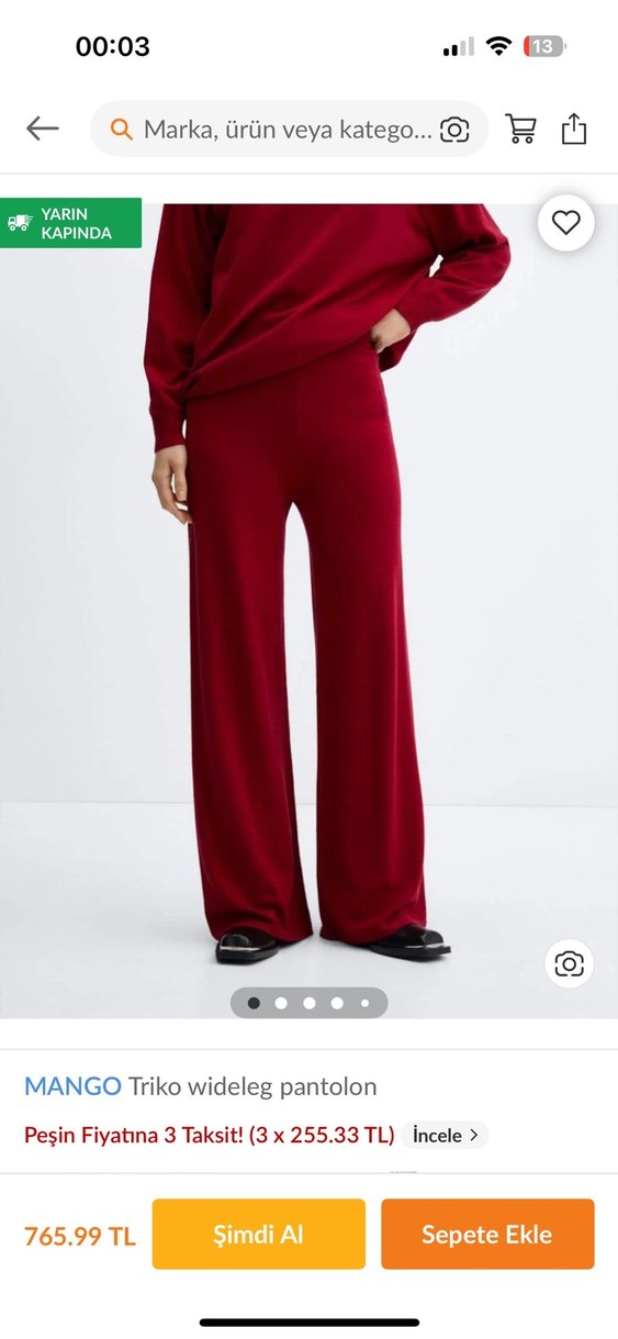 MANGO Kırmızı Triko Wideleg Pantolon - Görsel 2