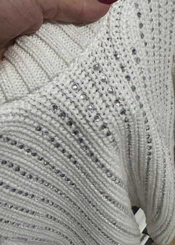 Beyaz Kadın Triko Bisiklet Yaka Kazak - Görsel 2