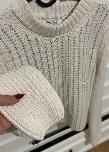 Beyaz Kadın Triko Bisiklet Yaka Kazak - Görsel 4